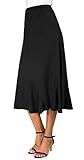 EXCHIC Mujers Elegante Gamuza Midi Faldas con Cintura Elástica Empalme A Line Falda (XL, Negro)