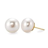 Pendientes Perlas Cultivadas y Plata Dorada en Oro 18K, color blanco y lustre y Oriente alto tamaño (7-7.5)