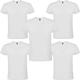 Camiseta Hombre Manga Corta | Pack 5 | Algodón | Cuello Redondo (Blanco, XXL)