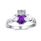 BFF Celtic Irish Friendship Promise AAA CZ Simulated Purple Amethyst Hands & Heart Claddagh Ring For Women Teens .925 Sterling Silver