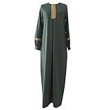 Amuse-MIUMIU Vestido largo musulmán Abaya Jilbab para mujer, talla grande, casual, cuello redondo, manga completa, vestidos largos, verde, L