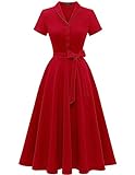 Wedtrend Vestido de cóctel vintage para mujer, línea A, midi largo, cuello en V, vestido de noche, elegante vestido informal, rojo, XL