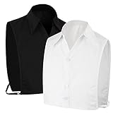 TAGVO 2 Piezas Collar Falso de Dama Blusa Media Camisa Cuello Falso Desmontable Camisa Mujer, Algodón Collar Falso Cuello Media Blusa Camisa Elegante Blanco