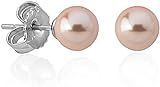 Majorica - Pendientes Lyra con Perla Rosa - Colección Eternal - Elaborados con Plata Rodiada - Perlas Redondas de 8 mm - Cierre Tipo Pincho - Joyería para Mujer