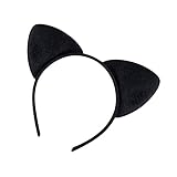 KOMUNJ Diadema con orejas de gato, diadema para el pelo, joya para niñas, mujer, disfraz, fiesta, decoración (negro)