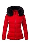 BELLIVERA Chaqueta Acolchada para Mujer Abrigo Cálido de Invierno con Capucha y Abrigo con Cuello de piel Desmontable 7695 Rojo S