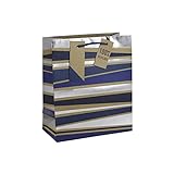 Clairefontaine 30597-3C - Una bolsa de regalo Kraft - Tamaño mediano - 21,5x10,2x25,3cm - 210g - Patrón: rayas azules en Kraft - Envoltura de regalo, ideal para: libros, juegos, pequeños regalos