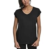 Urban Classics Ladies Round V-neck Extended Shoulder Tee, Camiseta, Mujer, Negro (Black 00007), L