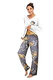 Famulily Pijama cómodo para mujer, conjunto de pijama con estampado floral, manga larga y pantalones de pierna ancha, ropa de dormir suave