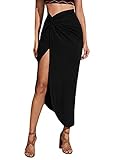 SOLY HUX Falda asimétrica de verano para mujer, estilo casual, cintura alta, falda de playa con giro. Negro S