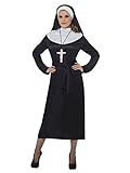 Smiffys Disfraz de monja para mujer con cinturón y tocado, negro, talla M