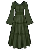 SCARLET DARKNESS Vestido renacentista para mujer, con mangas acampanadas, estilo pirata, campesino, vestido midi fluido, Ejercito Verde, XL