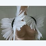 Pluma Cape Shawal gótico negro pluma de encogimiento de encogimiento de encogimiento de hombros de costura de mano para hombro de carnaval de Halloween Etapa de traje Accesorios de rendimiento,Blanco