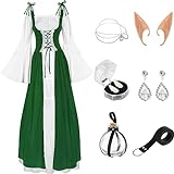 PLULON 11 Uds. Disfraz renacentista para mujer vestido largo Medieval con accesorios para Halloween Mardi Gras Cosplay Party