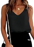 CZIMOO Camiseta Tirantes Mujer Chaleco de Verano con Tirantes Raso Elegante Top Cami Liso Cuello en V Camisola Blusa Básica Negro XL