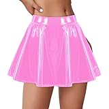 SJXHJH Mujer Celebración Cosplay Metálica Brillante Líquida Acampanada Mini Falda de Patinadora niña Carnaval Fiesta Disfraz Traje de la Danza de Falda