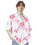 Aelfric Eden Camisa corta de gran tamaño con botones Harajuku Devil Graphic Impreso Camisas casuales Verano Hawaiano Playa Tops, #Dinosaurio, Large