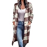 iOoppek Trendcoat - Abrigo de manga larga para mujer, diseño a cuadros, con botones y bolsillos, color negro, marrón, XXXL