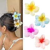 BOFUNX 4pcs Pinzas de Pelo Hawaianas en Forma de Flor Clips Hebillas de Cabello Garras de Plástico Antideslizante para Mujeres y Niñas