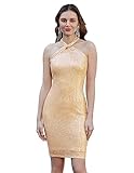 GRACE KARIN Vestido Corto Lentejuelas para Mujer con Halter Elegante Vestido Cóctel Diseño Plisado Dorado M