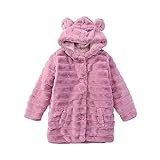 Aeslech Abrigo de piel sintética para niña con capucha para niño y niña, abrigo cálido de invierno, rosa, 3-4 Años