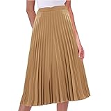 Falda plisada de cintura alta elástica para mujer, falda acampanada, falda larga vintage elegante, caqui, 44