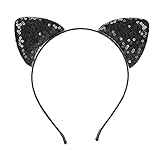 Diademas de lentejuelas Diademas de orejas de gato, Diademas de orejas de lentejuelas con purpurina Aros de metal para el cabello para mujeres y niñas Suministros para la vida diaria y la fiesta(04)