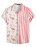 VATPAVE Camisas hawaianas de flamenco para hombre, camisa casual de manga corta con botones, camisas de playa de verano, Rosado Flamingo, Large
