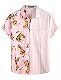 VATPAVE Camisas de flamenco hawaiano para hombre, casual, manga corta, con botones, camisas de playa de verano, rosado Tiger, Medium