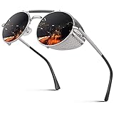 CGID E92 Steampunk estilo retro inspirado círculo metálico redondo gafas de sol polarizadas para hombre mujer Plateado Gris