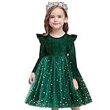 NNJXD Vestido de Tul para niña pequeña Princesa Casual Pequeñas Estrellas Estampado con Volantes Vestidos de Terciopelo para niños pequeños 1962 Verde Tamaño (130) 5-6 años