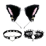 TSHAOUN Diadema con orejas gato, diadema con orejas de gato de peluche negro con lazo y campana, disfraz para niñas, fiesta, Halloween, cumpleaños, Cosplay