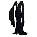 Vestido de Piso de Morticia Addams para Mujer, Disfraz de Cosplay de Morticia Addams, Vestido Vintage gótico Sexy para Fiesta de Carnaval de Halloween