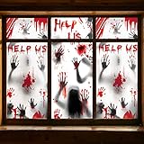 Carteles de zombis para decoración de ventanas de Halloween - 3 piezas de siluetas de zombis con huellas de manos gigantes y sangrientas, tratamiento de ventana espeluznante, decoración Halloween