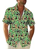 Gemijacka Camisa hawaiana de manga corta para hombre camisa de verano Aloha flores palmeras flamenco camisas, verde, XXL