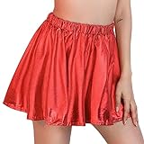 Zookey Falda Plisada Acampanada Brillante Falda metálica Falda en línea A Falda de Cintura Alta para Mujeres y niñas (Rojo)