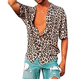 Camiseta holgada con botones de manga corta con estampado de leopardo en la playa para hombre camisetas retro blusa Casual Moda