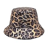 XuHangFF - Sombrero de cubo con forro de lana de Angora Sunday Cap pescador patrón de leopardo cubierto con tapa plana sombreros protección invierno, Mujer, KH., KH