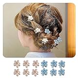 LENTQIUTT 12 Pcs Mini pequeña flor de diamantes pinzas para el cabello, flor de pelo clips accesorios para el cabello, lindo mini pinzas para el cabello, fiesta, boda (blanco y azul)