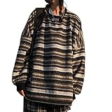 Madger Suéter de rayas de gran tamaño Harajuku Jumper Vintage Preppy Suéter de manga larga con cuello redondo Estética Grunge Knit Pullover Retro Knitwear, negro, blanco, L
