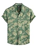VATPAVE - Camisas hawaianas informales con bolsillo frontal para hombre de manga corta y botones de estilo playero, Verde (Green leaves), Large