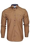 Xact Camisa a cuadros para hombre con cuello abotonado, manga larga, Apricot/ Navy, M
