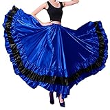 BACKGARDEN Falda larga de satén con capas negras y rojas para mujer para baile del vientre flamenco español México Ballet Folklorico Performance, Tema azul, Talla única