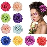 URAQT Clips de Pelo de Flor, Pinzas Hawaianas de Flores para el pelo con diseño de rosas para boda, novia, tocado, cenicero de flamenco, 10 Colores, 10 PCS