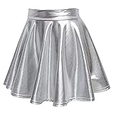 Falda Plisada Brillante para Mujer Celebración Cosplay Metálica Brillante Líquida Acampanada Mini Falda de Patinadora para Fiestas Rave Disfraz de Baile