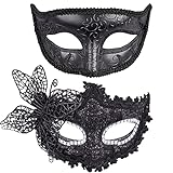 SIQUK 2 Piezas Máscara Veneciana Mujer Hombre Máscaras de Encaje Máscara para Veneciano Mascarada Fiesta de Baile, Negro