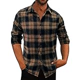 WINDEHAO Camisa casual de manga larga a cuadros para hombre, de otoño, de franela a cuadros, ajuste regular, de algodón, con botones
