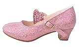 LA SEÑORITA Zapatos de Flamenco y Princesa para Niñas con corazón [Talla 24 a 35]. Zapatos de Tacón para Sevillanas y Clases de Baile. Zapatos de Gitana Rosa Purpurina