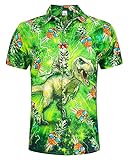 AIDEAONE Camisa hawaiana de manga corta para hombre, Dinosaurio Gato Verde, M