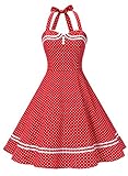 Timormode Vestido Cóctel Corto Vintage 50s Cuello Halter Vestido De Fiesta Rockabilly Mujer Rojo Puntos L